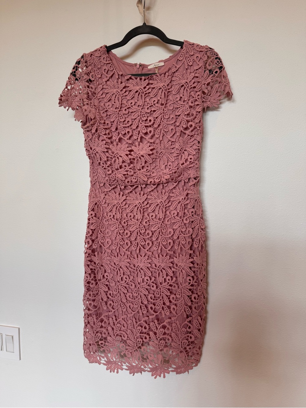 Soprano Dusty Rose Floral Lace Short Sleeve Sheath Dress